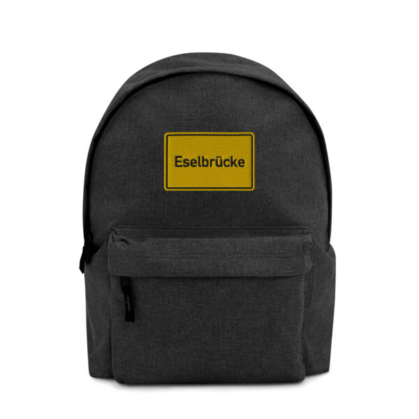 Ein Rucksack im Eselbrücke-Stickerei-Rucksack-Design.