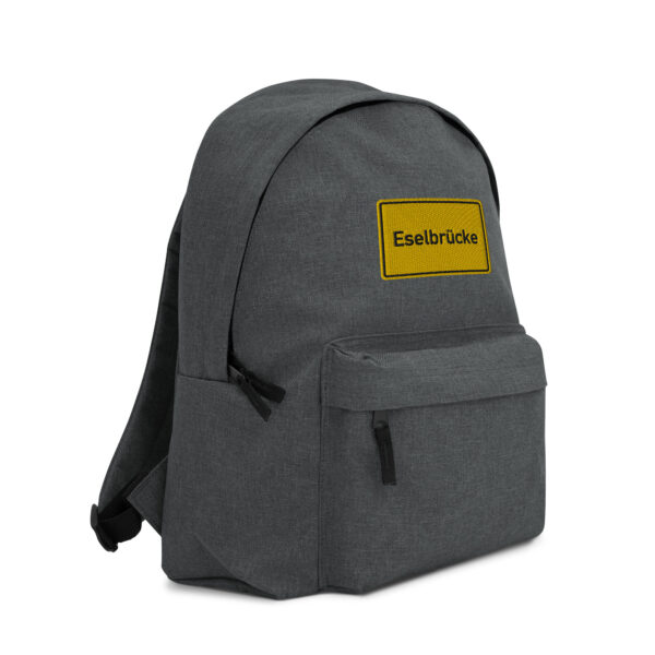 Ein Rucksack mit der Aufschrift „Eselbrücke bestickter Rucksack“.