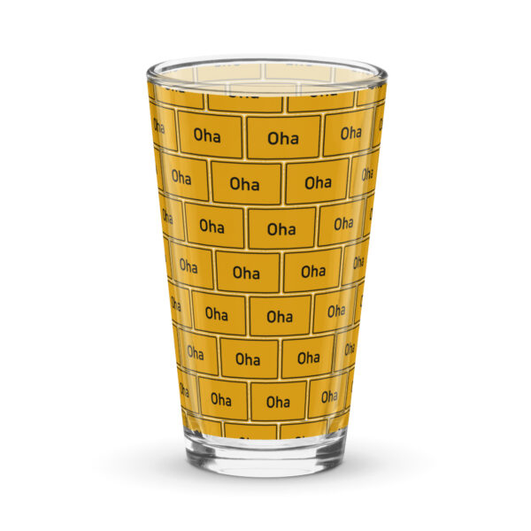 Ein stilvolles Pint-Glas mit dem Wort „Oh“ von Oha.