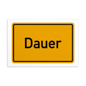 Ein gelbes Straßenschild mit der Aufschrift Darum Postkarte.