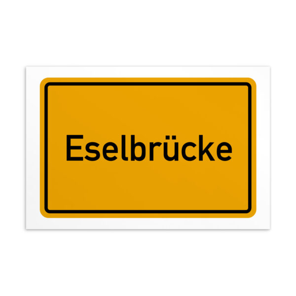 Eine gelb-schwarze Postkarte mit Eselbrücke.