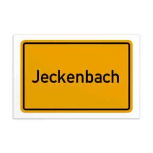 Ein gelbes Jeckenbach-Postkarte-Schild.