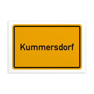 Eine gelbe Kummersdorf-Postkarte mit dem Wort Kummersdorf.