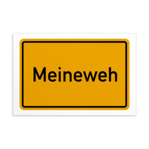 Eine gelbe Meineweh-Postkarte mit dem Wort meineweh.