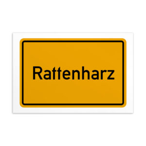 Ein Schild mit der Aufschrift „Rattenharz-Postkarte“.