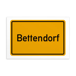 Eine gelbe Bettendorf-Postkarte mit dem Wort bettendorf.