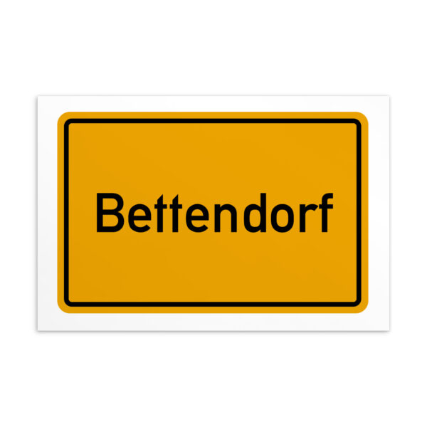 Eine gelbe Bettendorf-Postkarte mit dem Wort bettendorf.