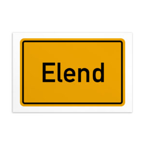 Ein Schild mit der Aufschrift „Elend-Postkarte“ in Gelb.