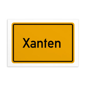 Ein Schild mit der Aufschrift „Xanten-Postkarte“.