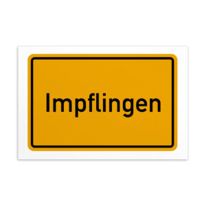 Ein gelbes Schild mit der Aufschrift „Impflingen-Postkarte“.