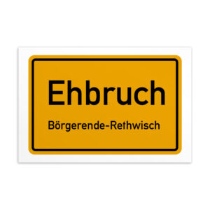 Eine gelbe Ehbruch-Postkarte mit dem Wort „ehbruch“.