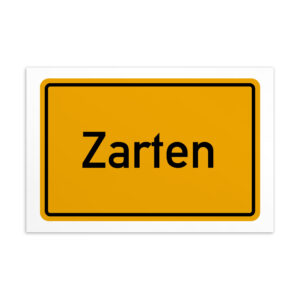 Ein Schild mit dem Wort Zarten-Postkarte in Gelb.