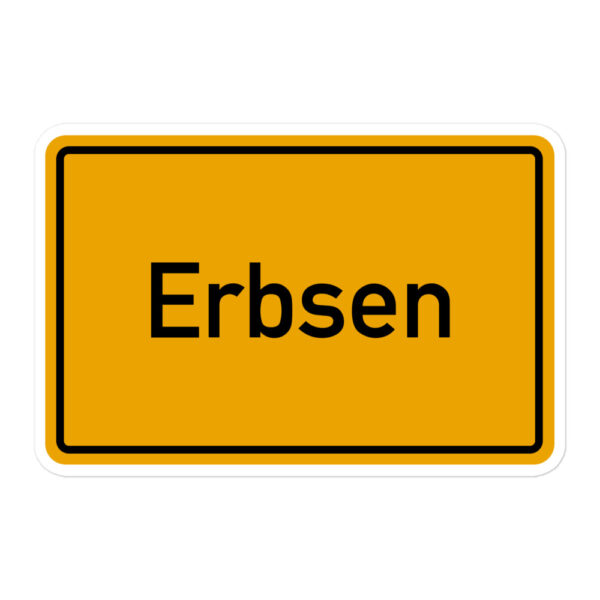 Ein gelbes Schild „Blasenfreie Aufkleber“ mit der Aufschrift „Erbsen“ kann durch „Ein gelbes Schild mit dem Wort „Erbsen““ ersetzt werden.