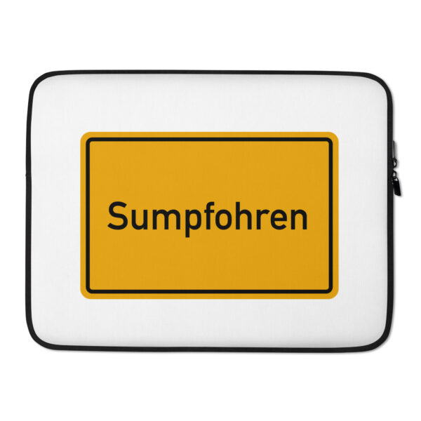 Eine Laptop-Tasche mit dem Wort „sumpförnen“ darauf, die speziell zum Schutz und Transport eines Laptops entwickelt wurde.