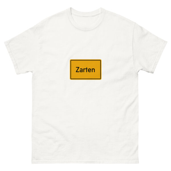 Ein weißes Klassisches Herren-T-Shirt mit dem Aufdruck „Zartenen“.