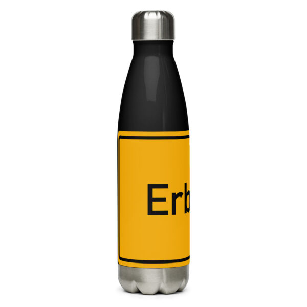 Eine Edelstahl-Trinkflasche mit dem Wort Edelstahl Trinkflasche darauf.