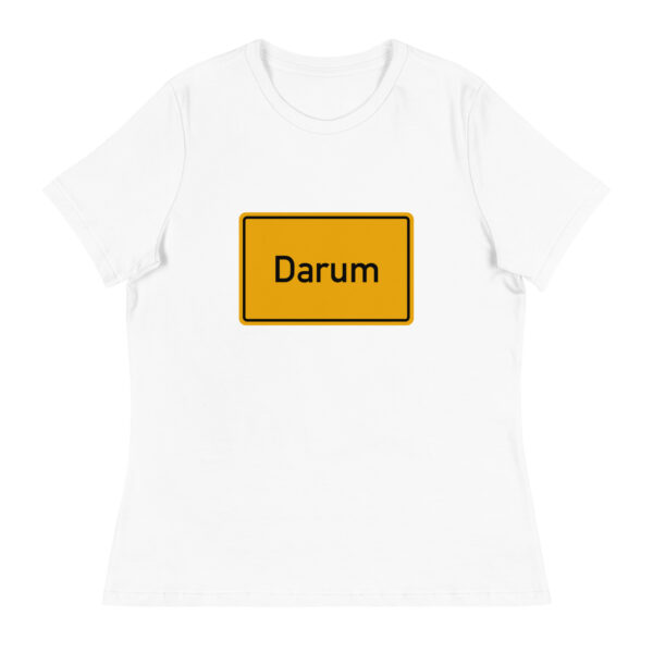 Ein Darum Damen-T-Shirt mit dem Wort darum darauf.